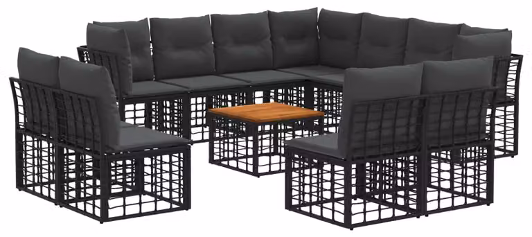 Set di divani da esterno 12 pcs Nero e Grigio scuro Poliestere