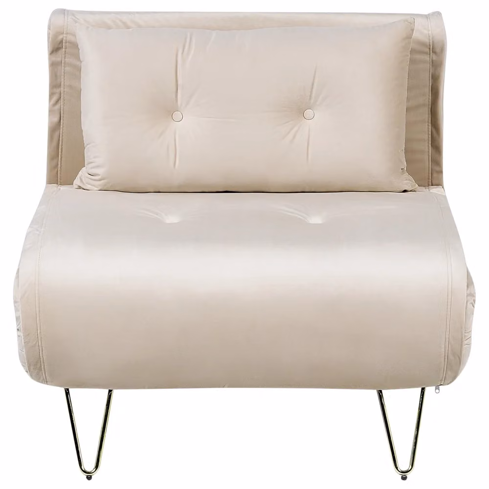 Divano letto singolo BELIANI in velluto beige con gambe in metallo dorato e meccanismo click-clack per soggiorno – 2