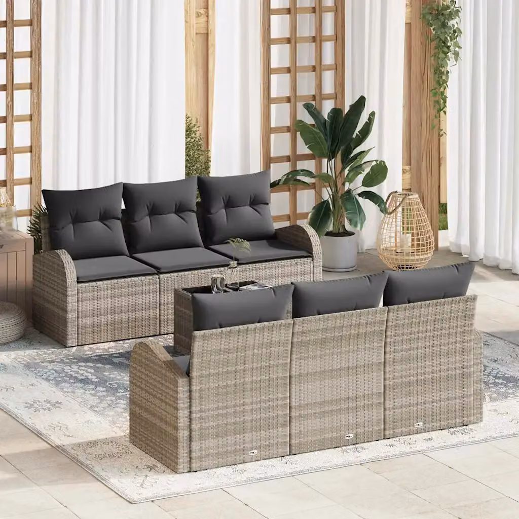 Set Divano da Giardino vidaXL 7 pz in Polyrattan Grigio con Cuscini e Tavolino – 1