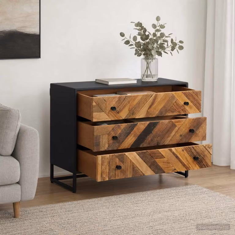 Carrello mobile con cassetti vidaXL in legno non trattato L: 75 cm, P: 30 cm, H: 54 cm