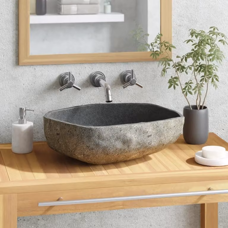 The Living Store Lavabo in pietra di fiume ovale 45-53 cm