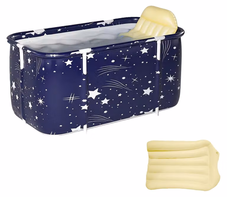 Vasca da bagno portatile, facile da montare, design confortevole, colore blu