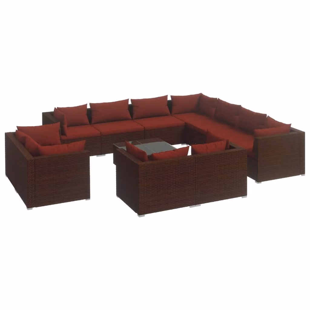 Set Divani da Giardino 12 pz con Cuscini in Polyrattan Marrone