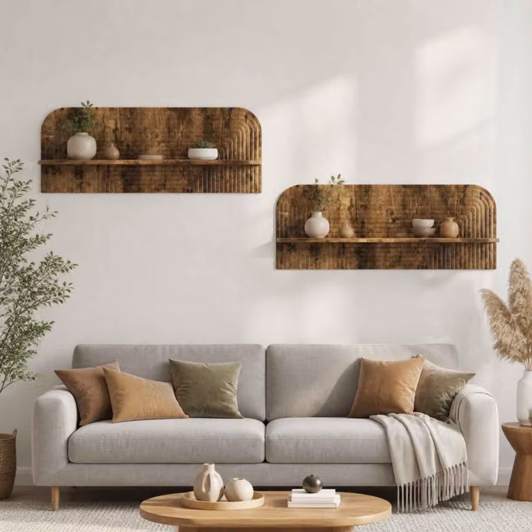 Set di 2 scaffali da parete vidaXL in legno Rovere Fumo, L 102 cm x P 37,5 cm x H 13,5 cm
