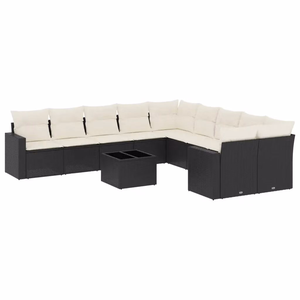 vidaXL Set Divani da Giardino 11 pz in Polyrattan Nero con Cuscini e Tavolino – 2
