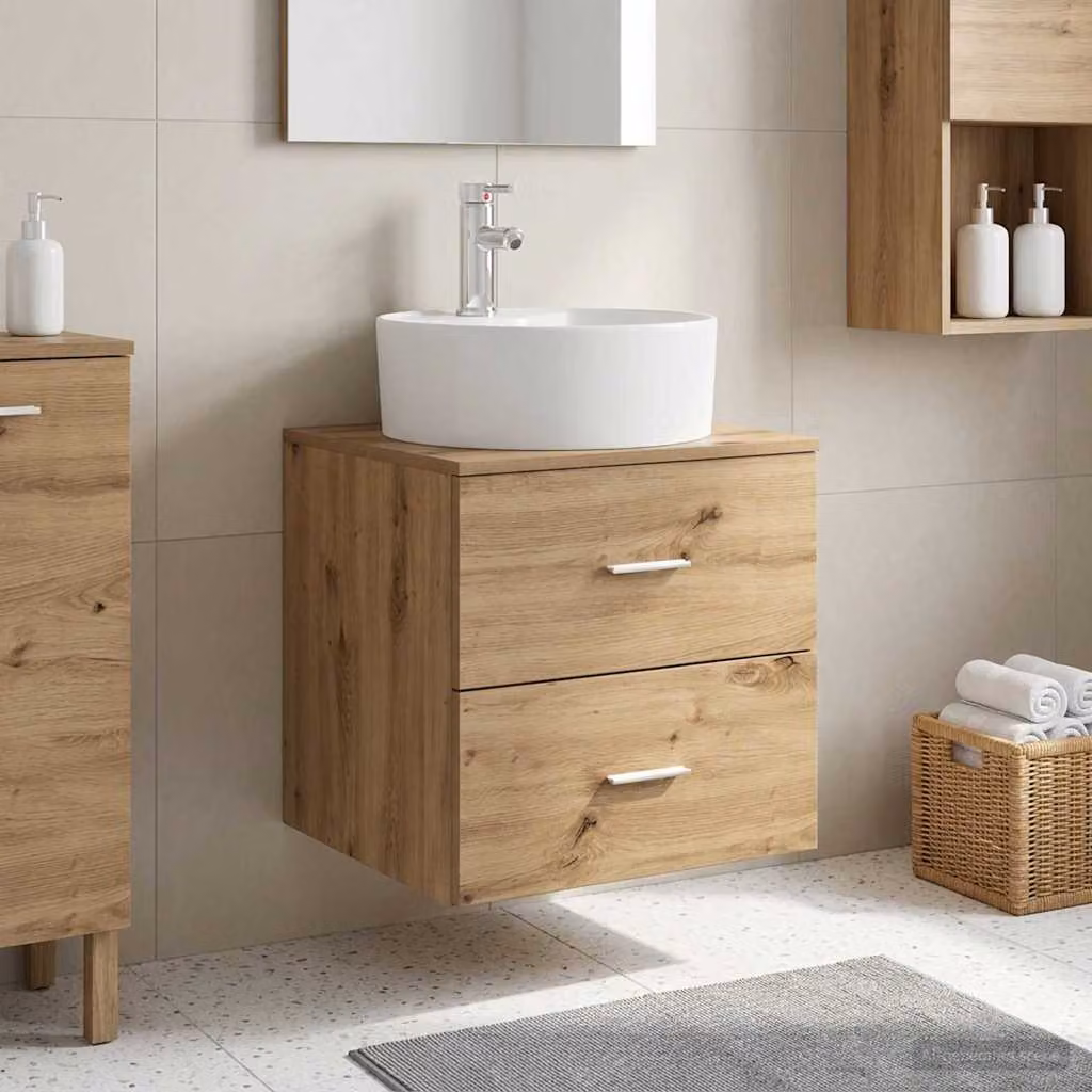 Mobile Lavabo da Parete vidaXL in Rovere Artigianale Marrone con Cassetti e Ante L/P/H: 49,5 x 44,5 x 65 cm