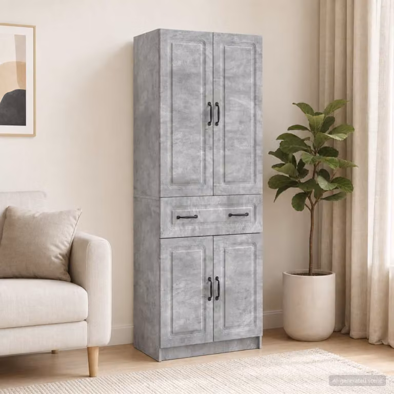 Set di 2 armadi da esterno vidaXL in legno ingegnerizzato Grigio Cemento H: 187 cm, L: 76 cm, P: 34,5 cm