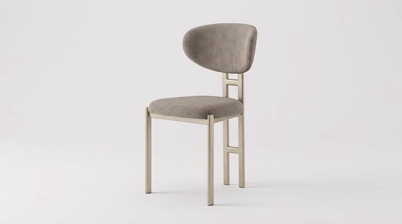 Sedia comoda, imbottita, in tessuto e metallo, stile moderno, confortevole, color marrone