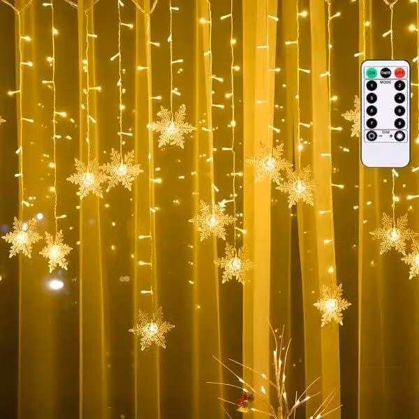 Catena luminosa a LED a forma di fiocchi di neve, lunghezza 3x0,7 metri, 12 luci, grado di protezione IP44, luce bianco caldo