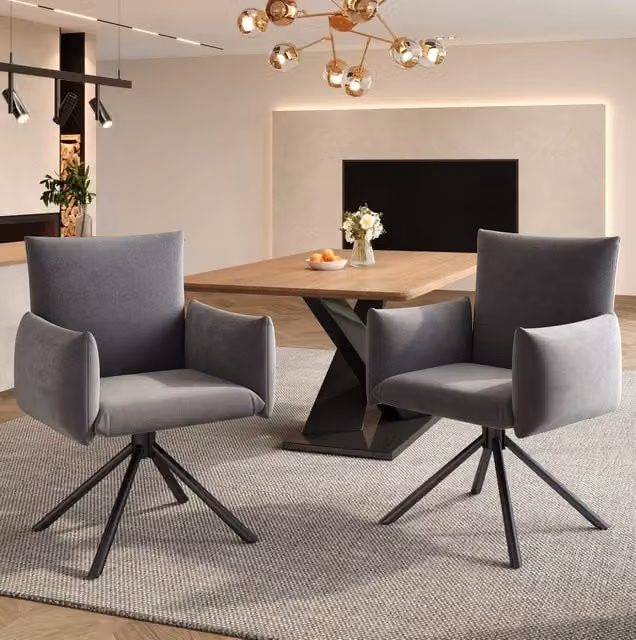 Set di 2 sedie girevoli 360 MODFU in velluto grigio con gambe in metallo per ufficio o zona pranzo – 1