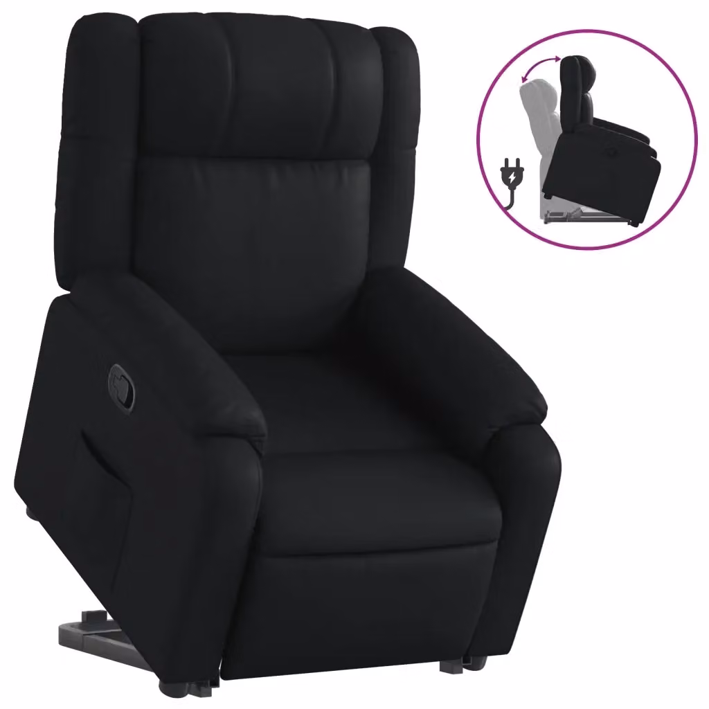 Poltrona Alzapersona Reclinabile vidaXL in Similpelle Nera con Assistenza Elettrica per Senior – 2