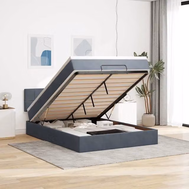 Letto con contenitore a sollevamento vidaXL in velluto con materasso L: 140 cm, P: 200 cm, H: 88 cm