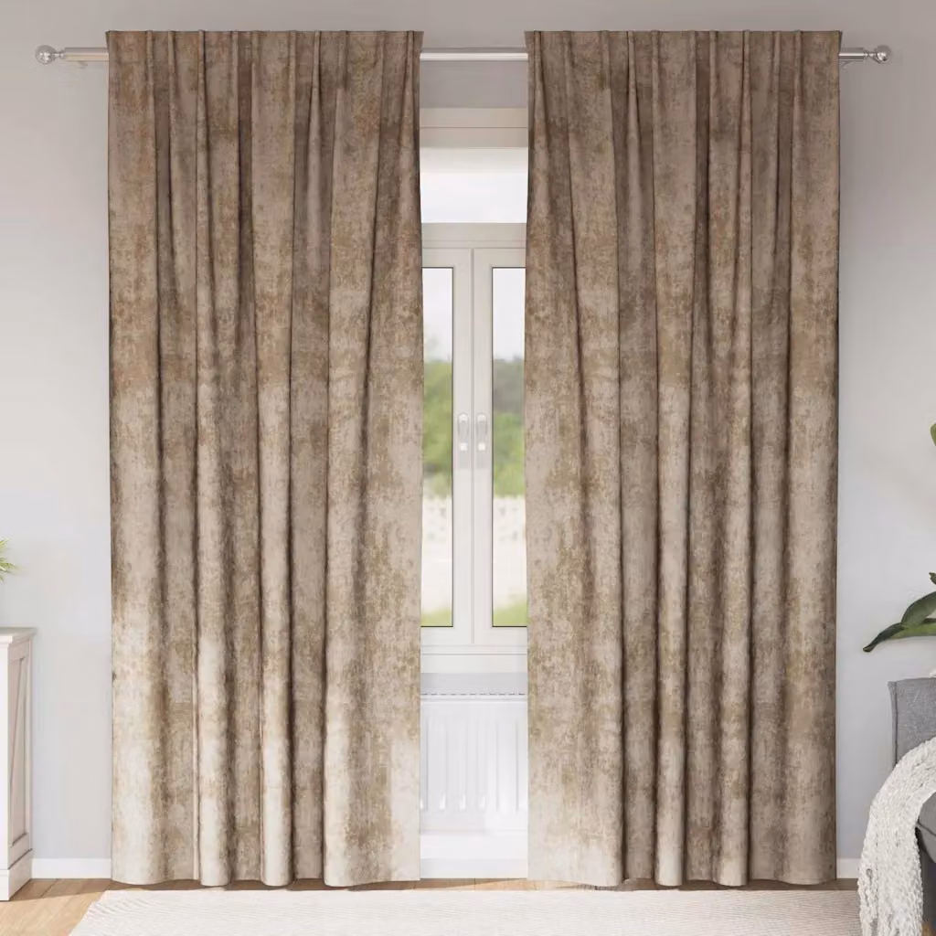 Set di 2 tende in velluto vidaXL color beige, oscuranti e termoisolanti, con passante per bastone, H: 245 cm x L: 140 cm