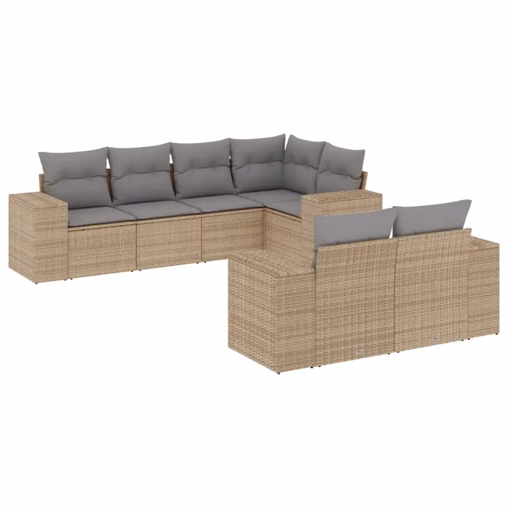 vidaXL Set Divani da Giardino a L 7 pz in Polyrattan con Cuscini Beige e Grigio – 2