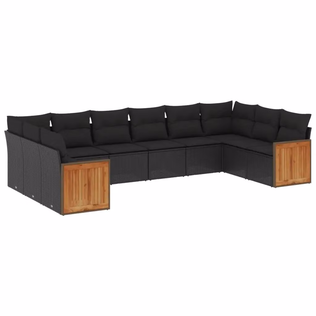 vidaXL Set Divani da Giardino 10 Pezzi in Polyrattan Nero con Cuscini e Struttura in Acciaio Verniciato a Polvere – 2