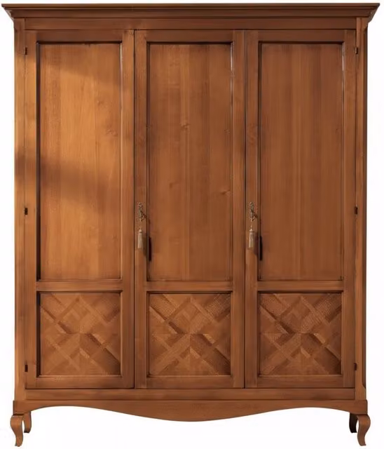 Armadio classico a 3 ante intarsiate in legno di faggio color marrone Mobili 2G L/P/H: 190 x 62 x 220 cm