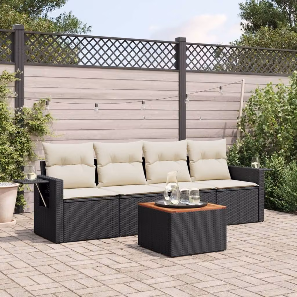 Maison Exclusive - Set Divani da Giardino 5 pz con Cuscini in Polyrattan Nero