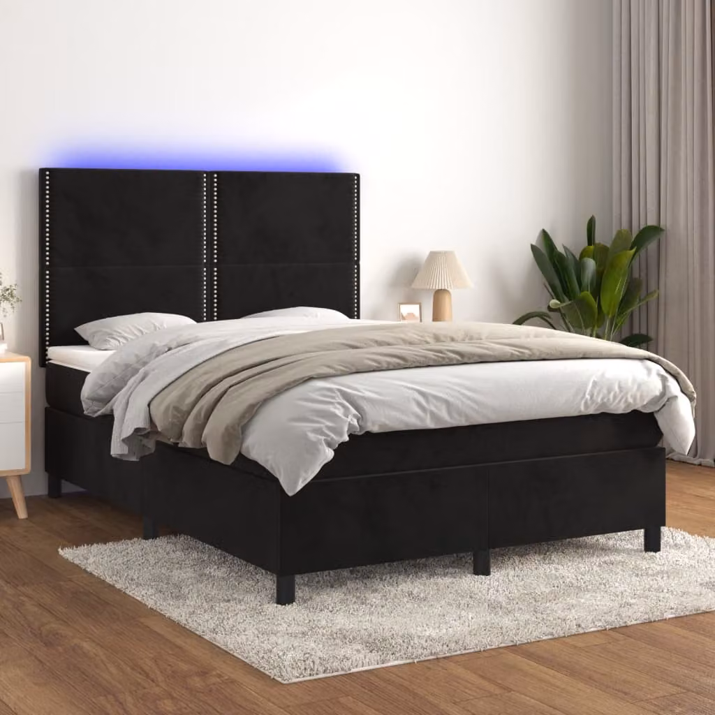 Letto Ibrido con Materasso a Molle Insacchettate e LED vidaXL in Velluto Nero L/P: 140 x 190 cm