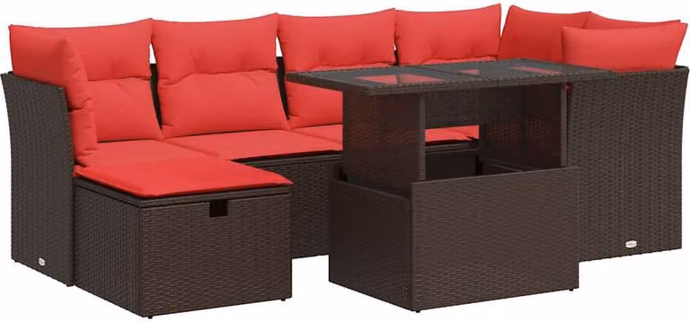Set Divani Giardino 7 pz con Cuscini Marrone Polyrattan Acacia
