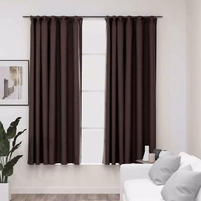 Set di 2 tende oscuranti vidaXL con effetto lino e ganci, colore talpa, L: 140 cm x H: 175 cm