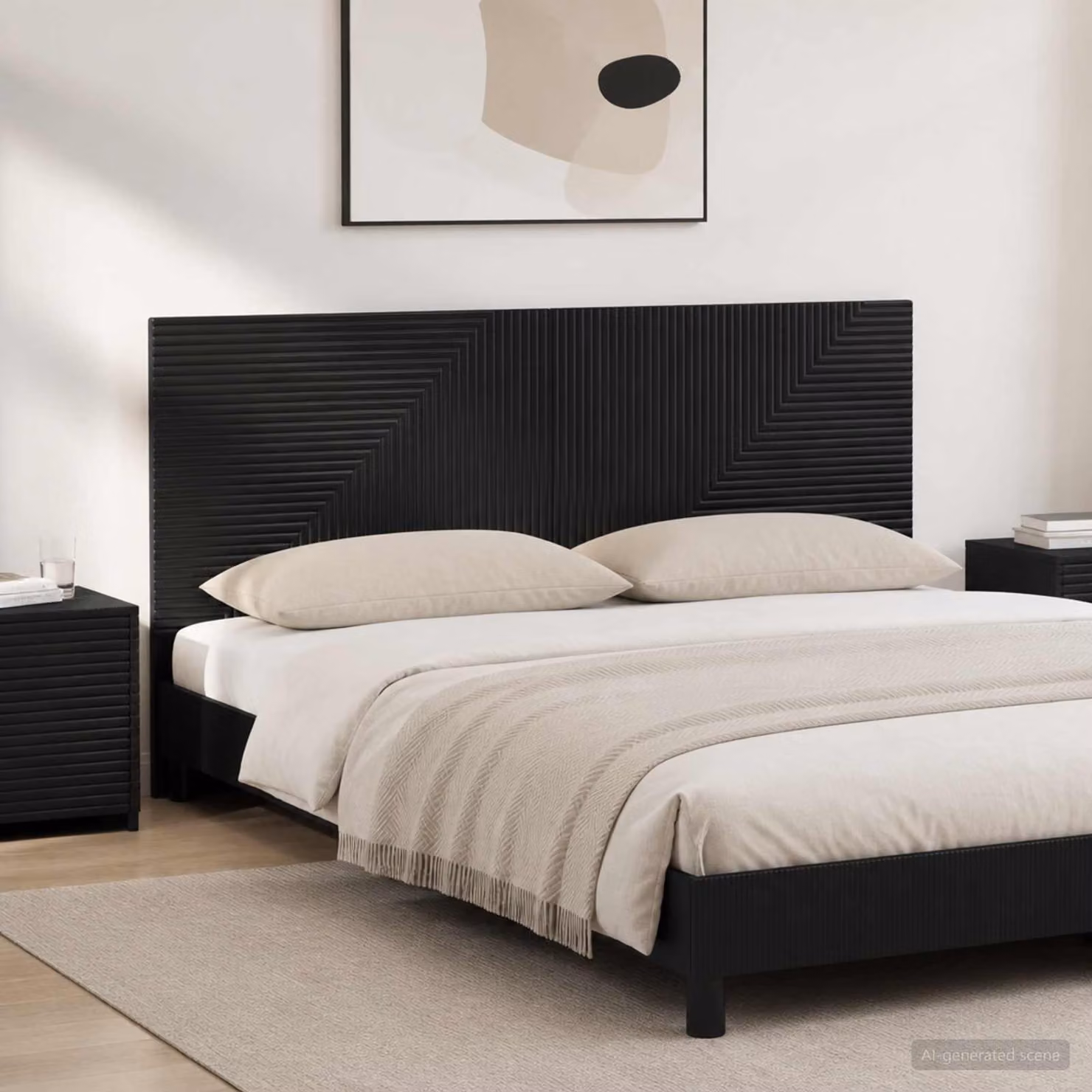 Testiera da muro vidaXL HAARLEM moderna in legno ingegnerizzato nero con ripiano integrato L 140 x H 50 x P 12,15 cm