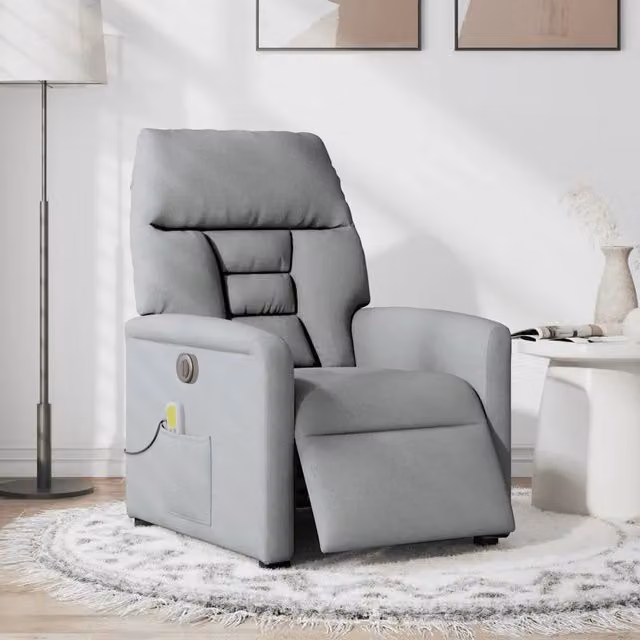 Poltrona Reclinabile Elettrica con Massaggio vidaXL in Tessuto Grigio per Soggiorno