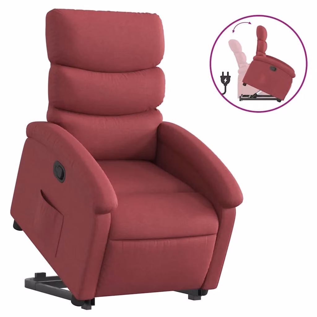 Poltrona Alzapersona Reclinabile vidaXL in Tessuto Rosso con Assistenza Elettrica per Senior – 2