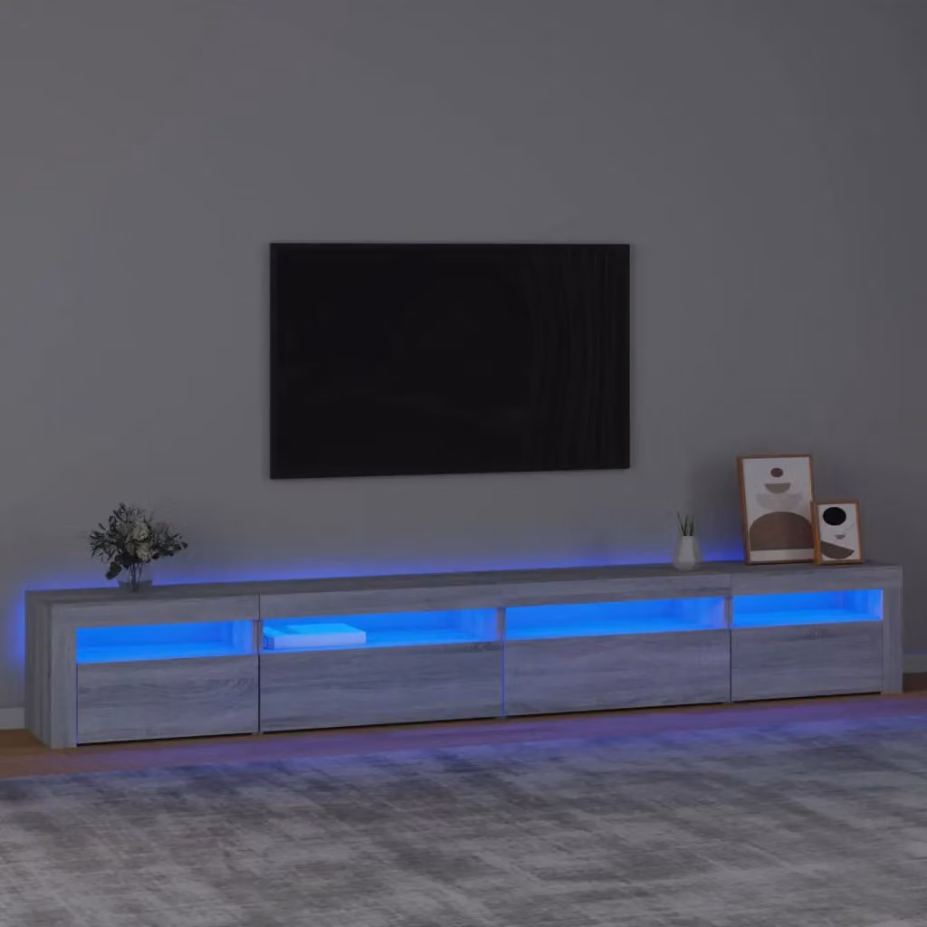 vidaXL Mobile Porta TV Moderno con Luci LED Integrate Grigio Sonoma L: 270 cm, P: 35 cm, H: 40 cm