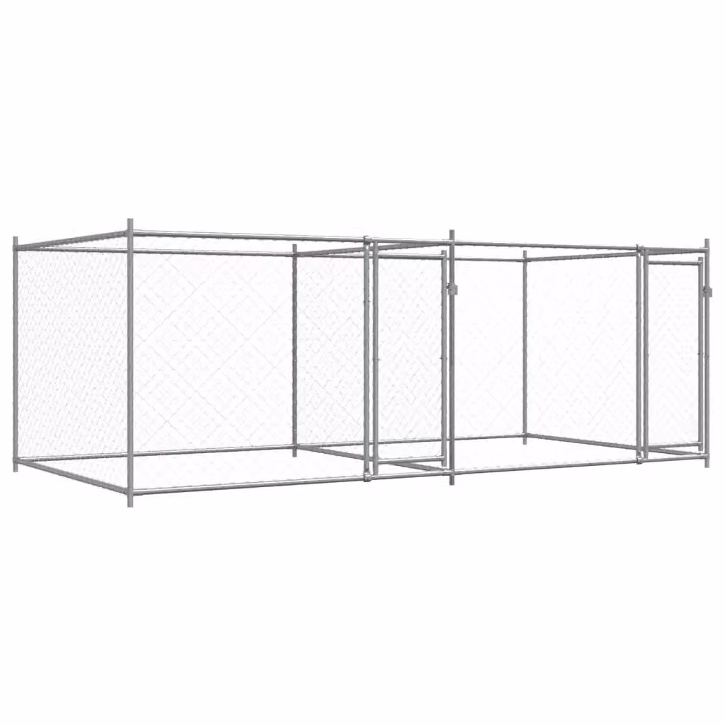 Gabbia per cani con porte vidaXL in acciaio zincato grigio L: 4 m, P: 2 m, H: 1,5 m – 2