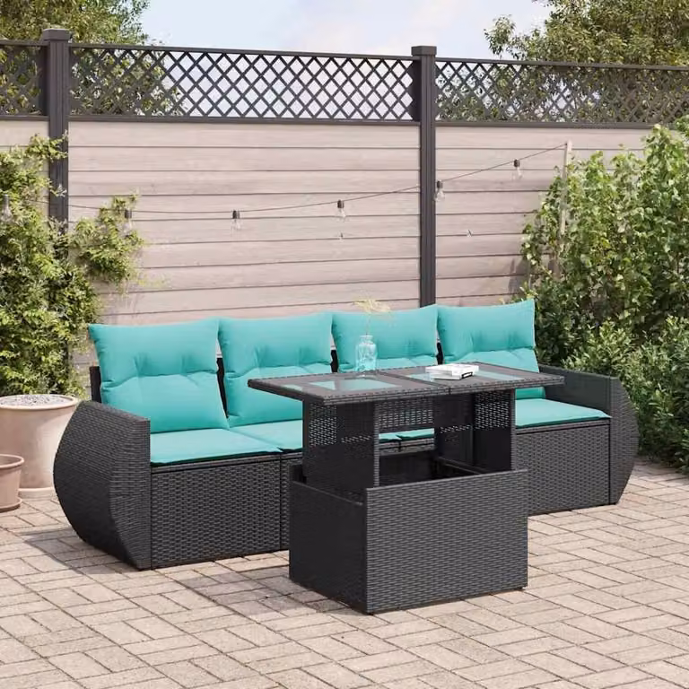 Maison Exclusive - Set Divani da Giardino 5 pz con Cuscini Nero Polyrattan Acacia
