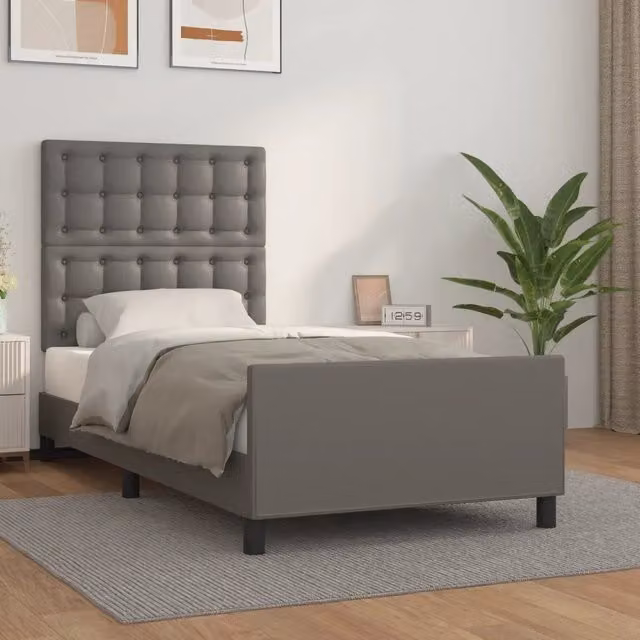 Letto con testiera vidaXL in similpelle grigia L/P/H: 203 x 80 x 128 cm
