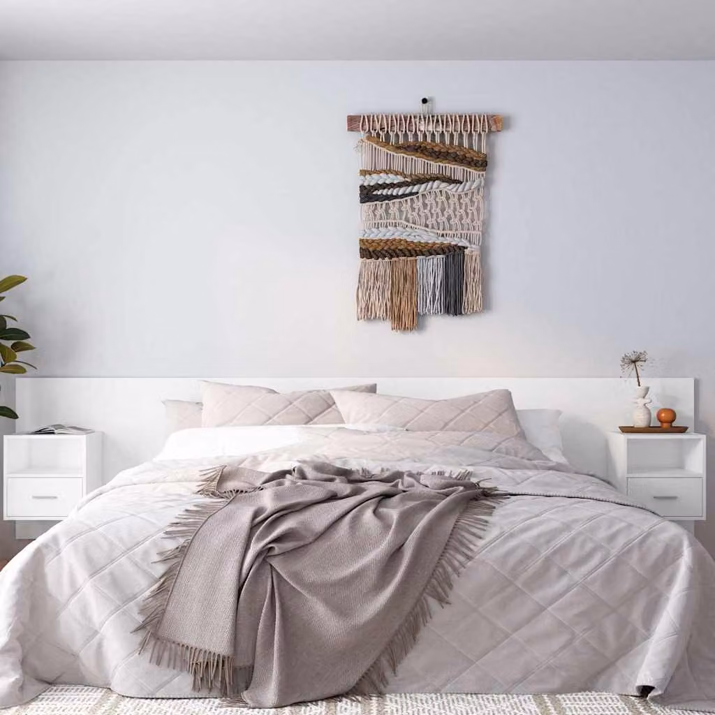 vidaXL Testiera per Letto con Comodini Integrati in Legno Multistrato Bianco L: 240 cm, P: 80 cm, H: 80 cm