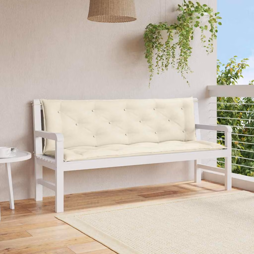 Set di 2 cuscini per panca da giardino vidaXL in tessuto Oxford bianco e beige, L 150 x P 50 x H 7 cm