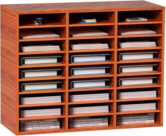Organizzatore per documenti – 27 scomparti, raccoglitore in MDF regolabile per ufficio, casa e scuola, ideale per archiviare documenti, pratiche, riviste, colore marrone