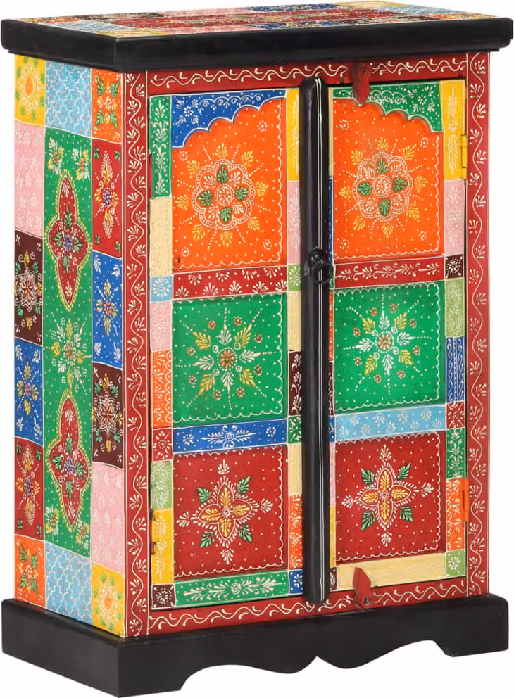 Credenza dipinta a mano con ante 53x30x75 cm in legno massiccio di mango