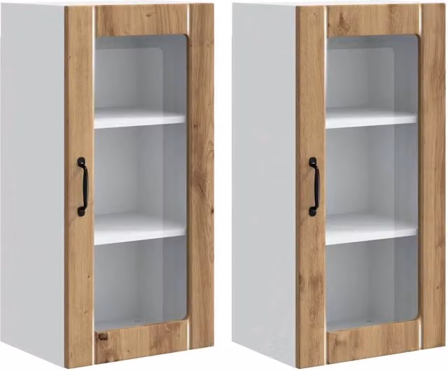 Set di 2 armadietti pensili da cucina pratici moderni 40 x 31 x 80 cm in legno multistrato rovere artigianale 02_0054348