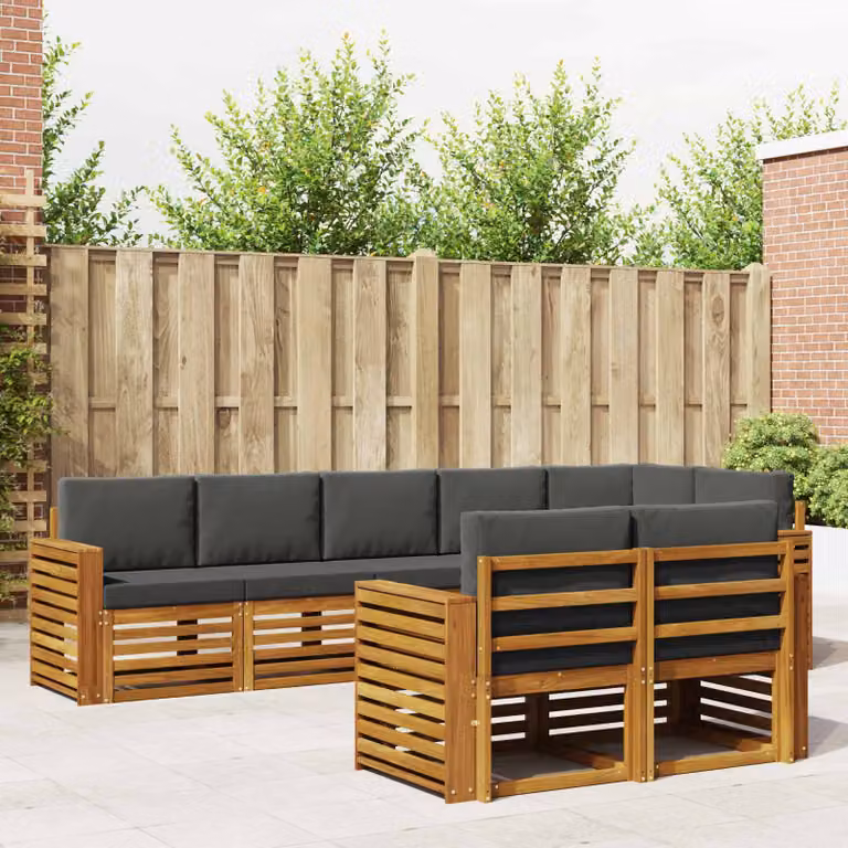Set di divani da esterno vidaXL 8 pz in legno di acacia con cuscini beige e antracite in poliestere resistente ai raggi UV