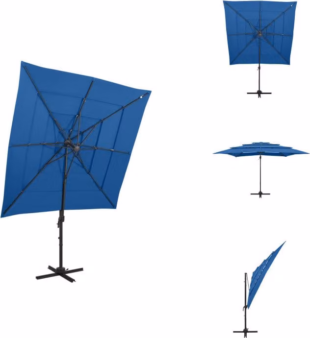 vidaXL Ombrellone con palo in alluminio a 4 strati azzurro 250x250 cm - Ombrelloni e tende da sole