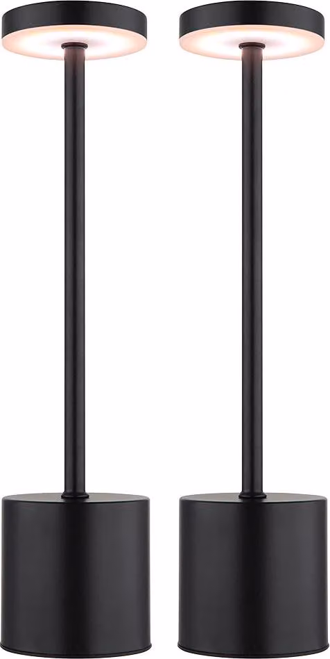 Set di 2 lampade da tavolo a LED, metallo, nero, dimmer touch, batteria ricaricabile, H 34,3 cm