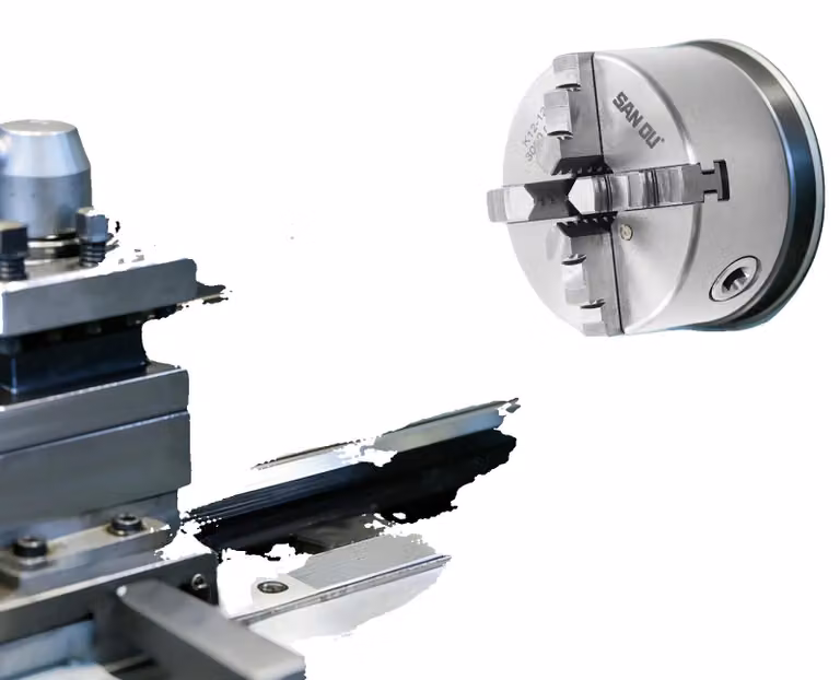 Mandrino autosufficiente, diametro 125 mm, range di serraggio delle ganasce interne da 2,5 a 40 mm, range di serraggio delle ganasce esterne da 38 a 110 mm, velocità massima 3000 giri/min, precisione di centraggio 0,07 mm
