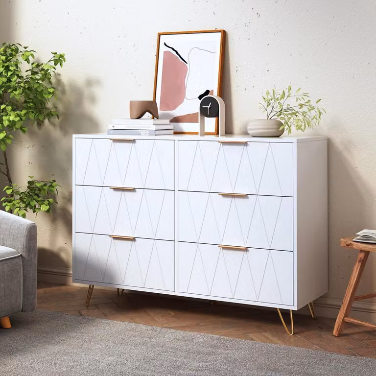 Comodino con 6 cassetti, dimensioni 100 x 34 x 72 cm, colore bianco