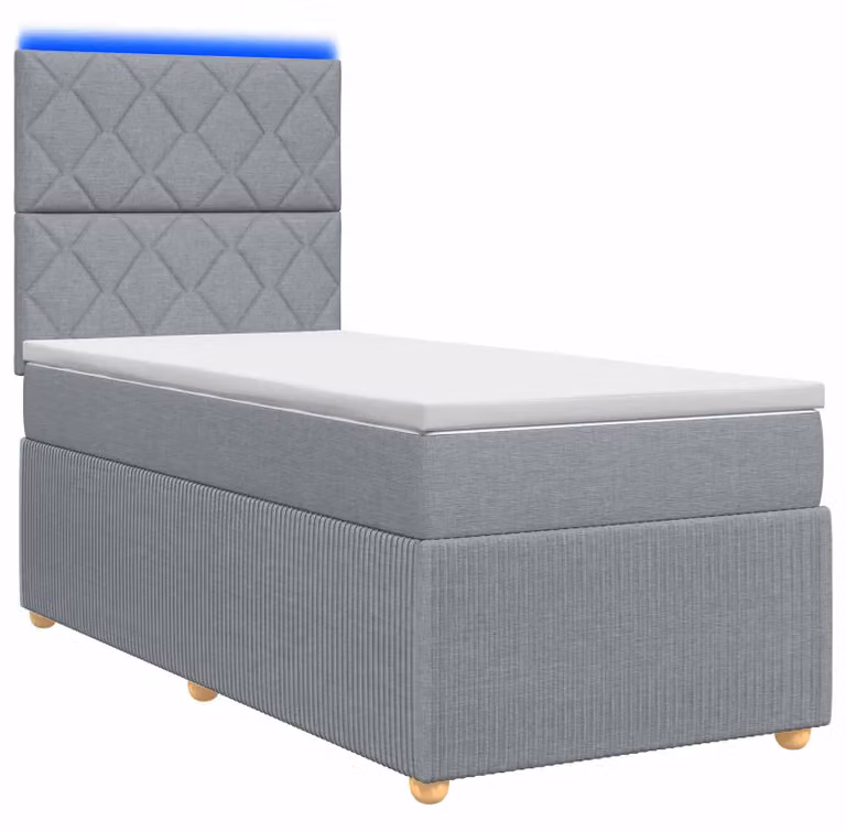Letto boxspring LED con materasso Grigio chiaro 90 x 190 cm Tessuto