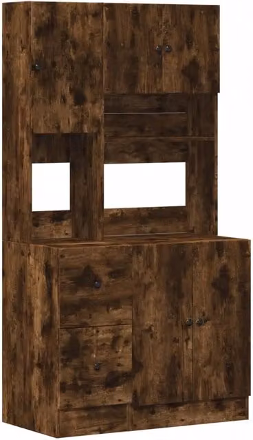 Armadi da cucina in legno ingegnerizzato 95 x 50 x 180 cm con ampi spazi di archiviazione in stile moderno in rovere fumo 02_0055529