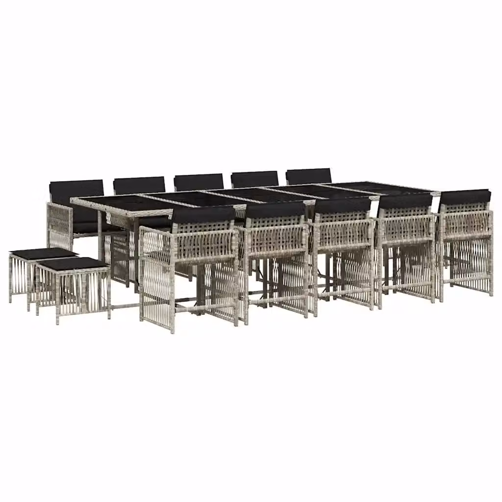 vidaXL Set da Pranzo da Giardino 15 pz in Polyrattan con Cuscini Grigio Antracite e Piano in Vetro – 2