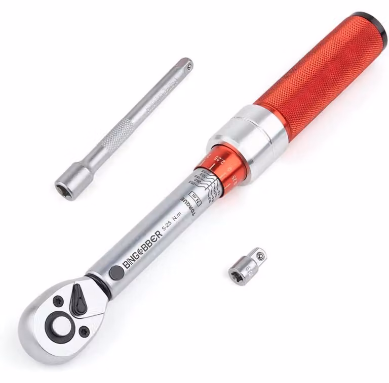 Chiave dinamometrica da 1/4 di pollice, 5-25 Nm, set per biciclette e auto, con prolunga, adattatore da 3/8 di pollice, precisione ±3%