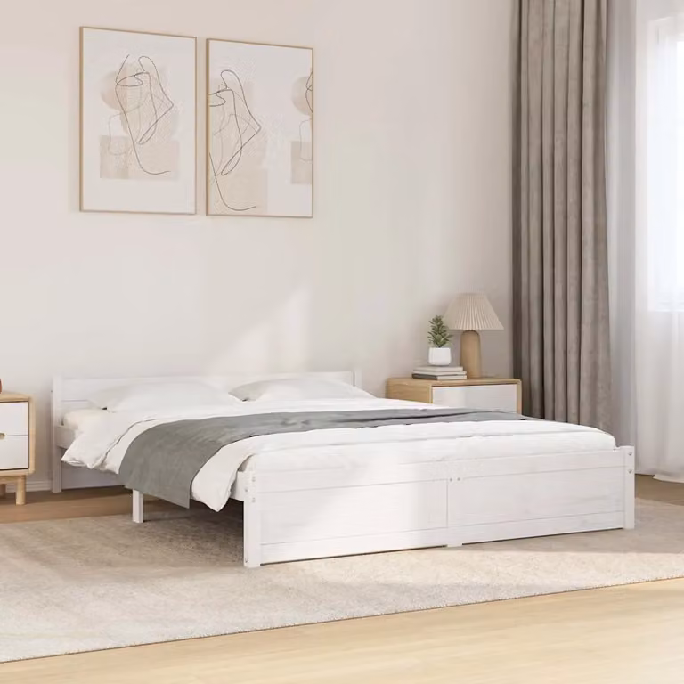 vidaXL Giroletto in Legno Massello di Pino Bianco con Doghe Fisse L/P/H: 190 x 140 x 30 cm