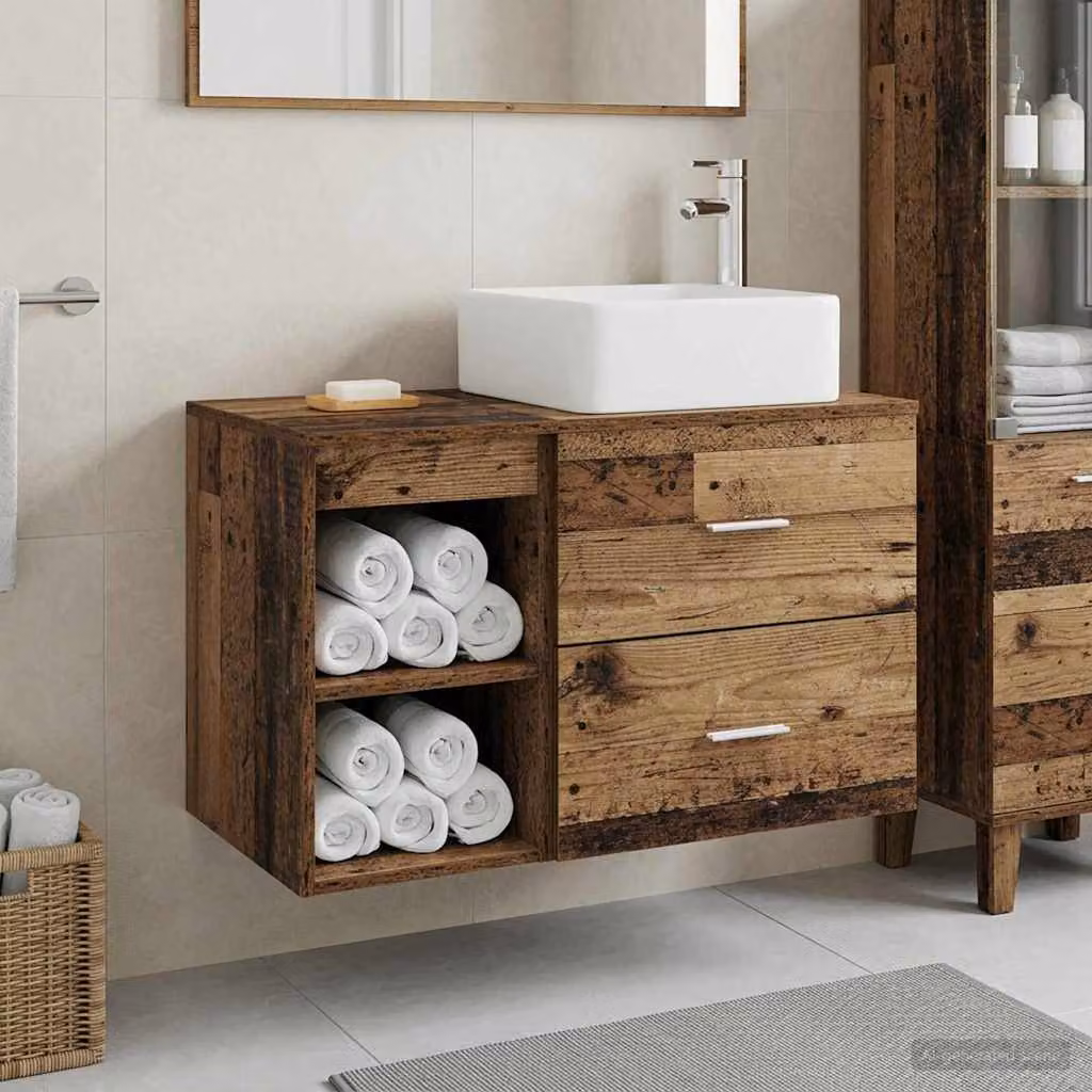 Set di mobili per il bagno vidaXL composto da mobile lavabo e pensile in legno marrone stile moderno