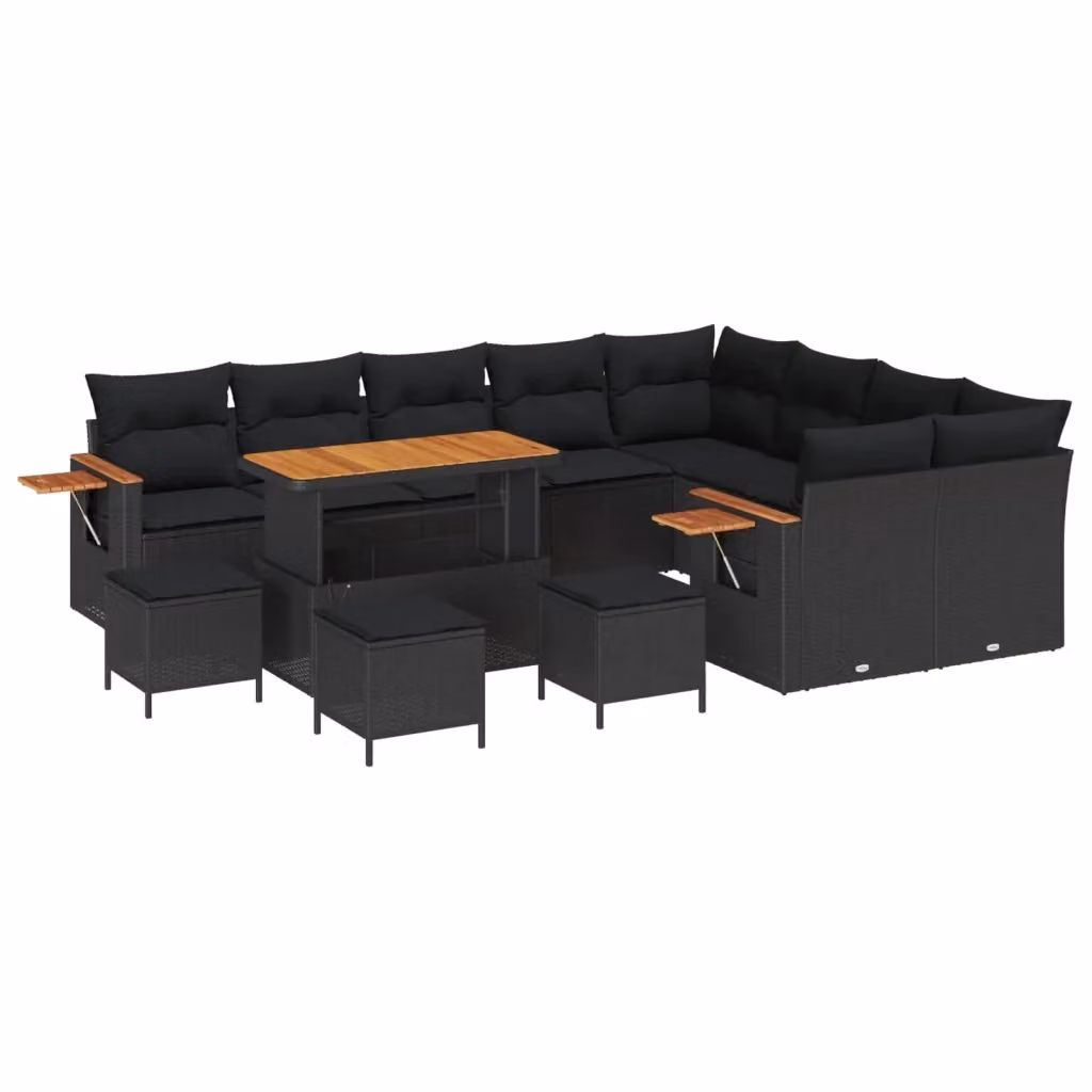 vidaXL Set Divano da Giardino 14 Pezzi Nero con Cuscini e Tavolino in Polyrattan e Acciaio – 2