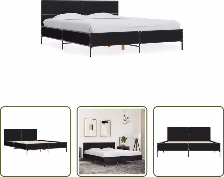 The Living Store Struttura letto nera 150x200 cm in legno e metallo