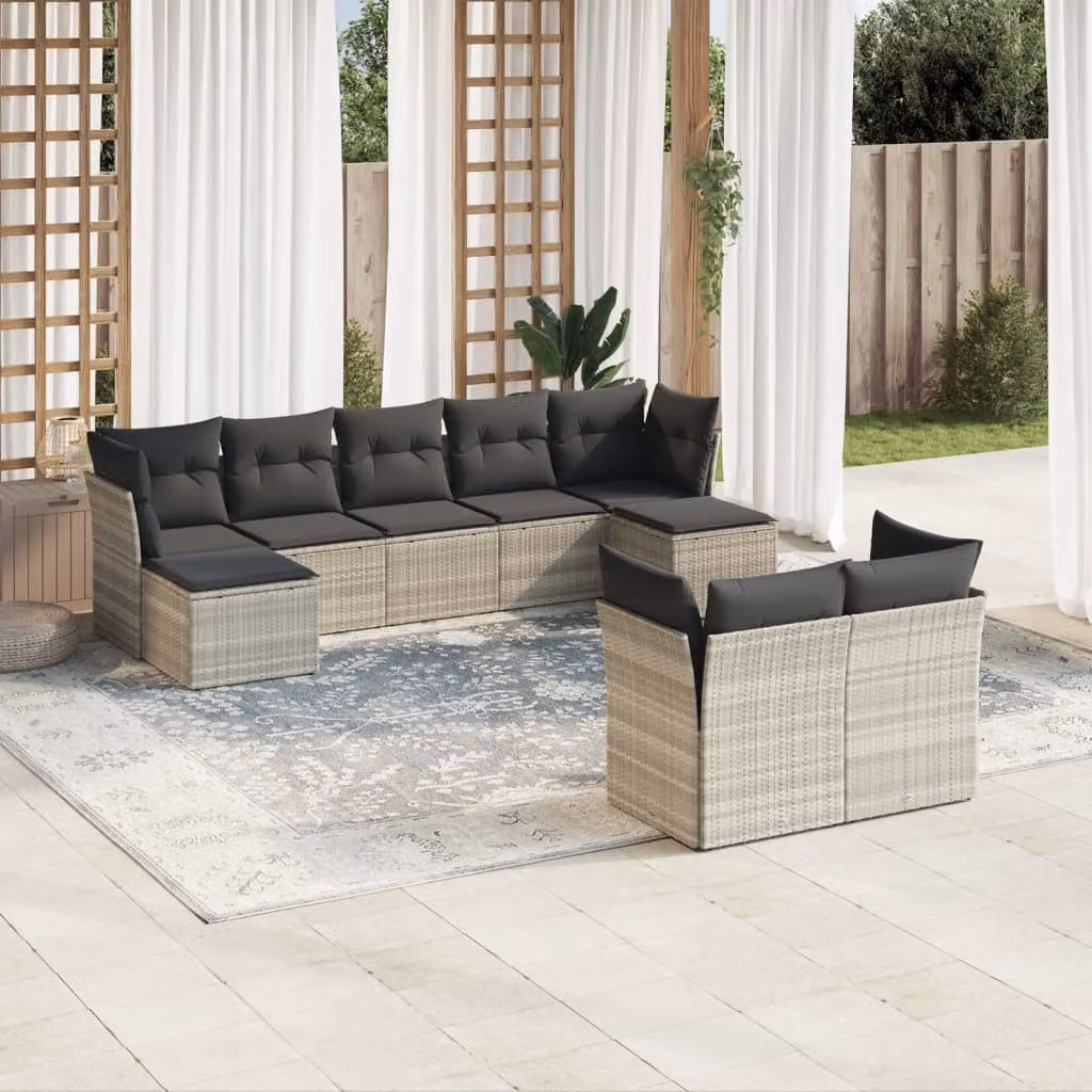 Set Divano da Giardino vidaXL a Forma di L in Polyrattan Grigio con Cuscini e Ottoman – 1